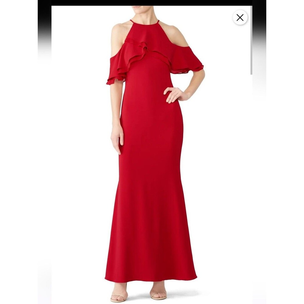 Badgley Mishka Red Ruffle Crossover Gown Size 2